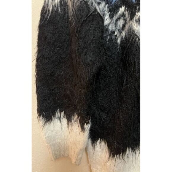 Vtg Signature Imports Alpaca Fair Isle Cardigan Black Blue White Fuzzy Bolivia - Picture 7 of 16